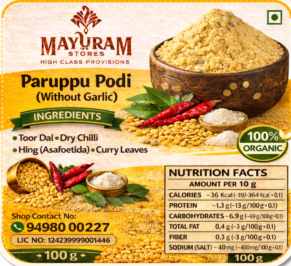Paruppu podi (Without Garlic)